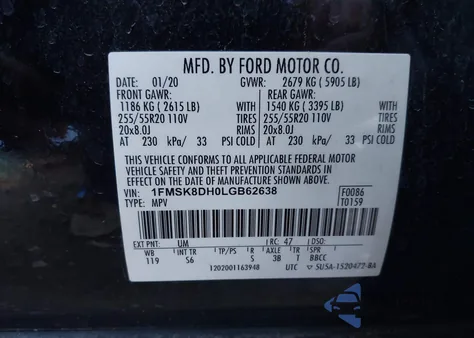 2020 Ford Explorer Xlt from USA, damaged, VIN 1FMSK8DH0LGB62638